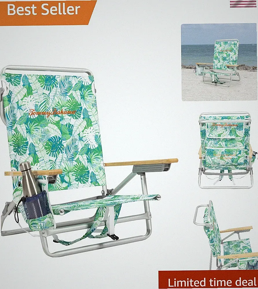 5-Position Classic Lay Flat Backpack Beach Chair with Cooler and Cup Holder, Por