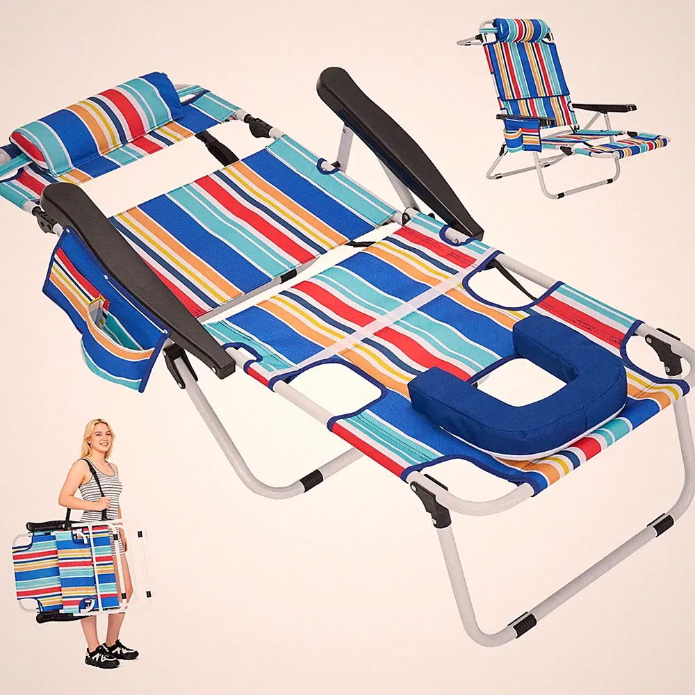 ABORON Folding Sun Lounger with Face Hole – Adjustable Back for Beach Tanning
