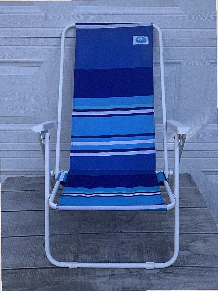 Baja Beach 5-Position Folding Chair Blue Stripe Steel Frame Reclining Beach