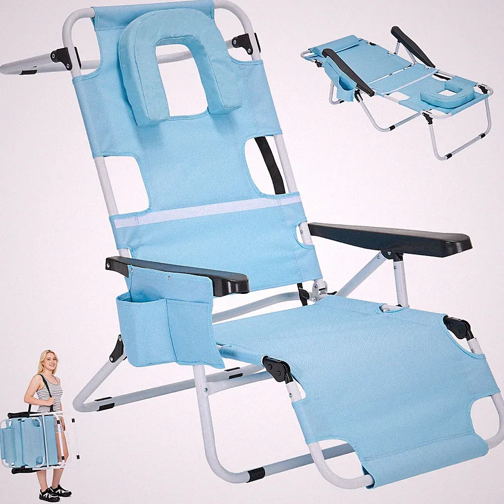 Beach Chair Adjustable Folding Recliner w/Backpack Strap Face Hole Support 400LB