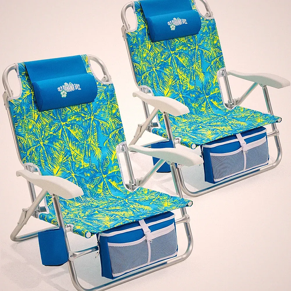 Beach Chairs for Adults, 7-Position Classic Lay Flat Beach Chair Reclining Be...