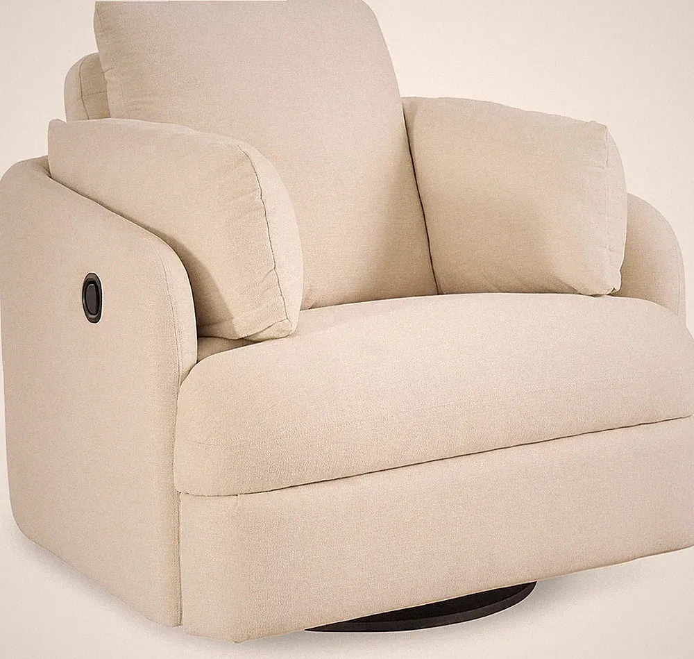 Beige Modmax Coastal Swivel Glider Recliner with Washable Cover & Storage