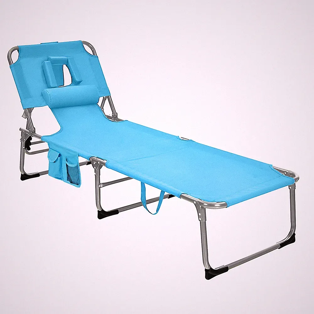 Costway Outdoor Beach Lounge Chair Folding Chaise Lounge with Pillow Turquoise