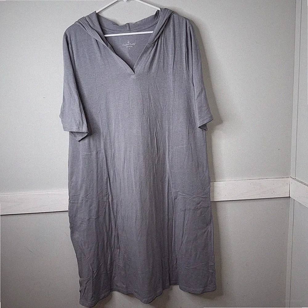 Cuddl Duds Women's Cotton Core Hoodie Lounger Kaftan Dress Blue Patio