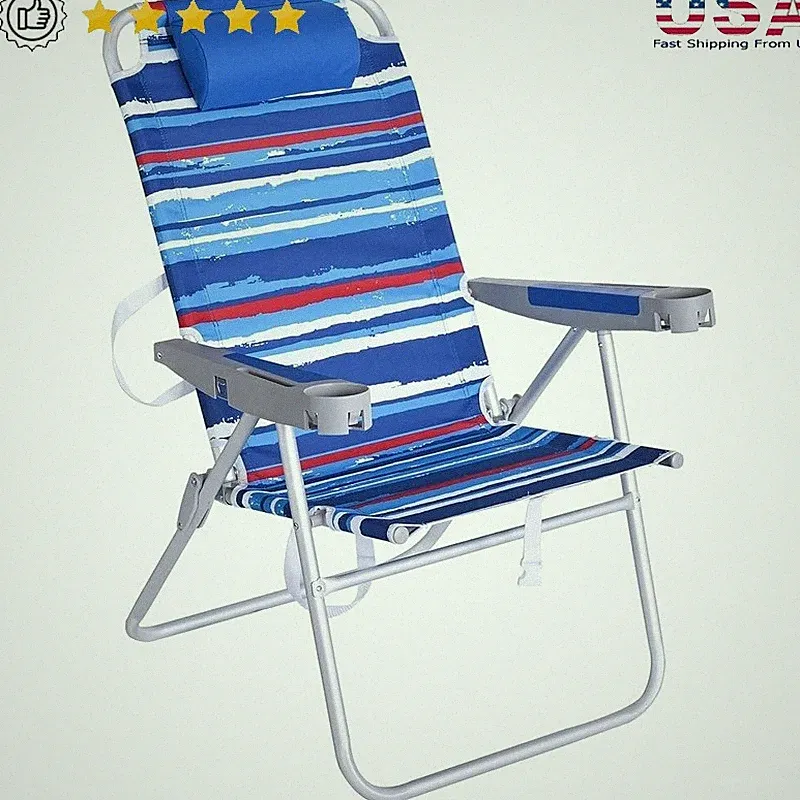 High Seat Oversized Beach Chair 5-Position Reclining Portable Folding Camp Chair