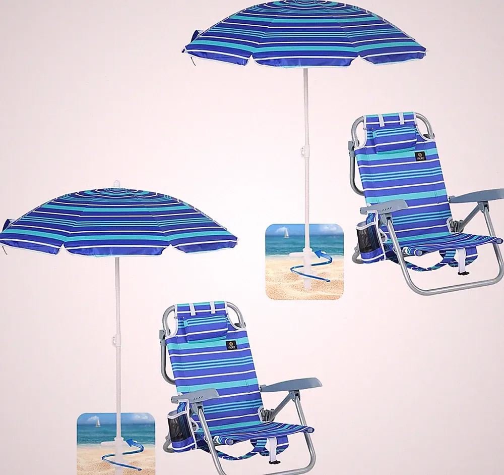 Kids Beach Chair Set with Umbrella, 5-Position Recline, 2 Pack