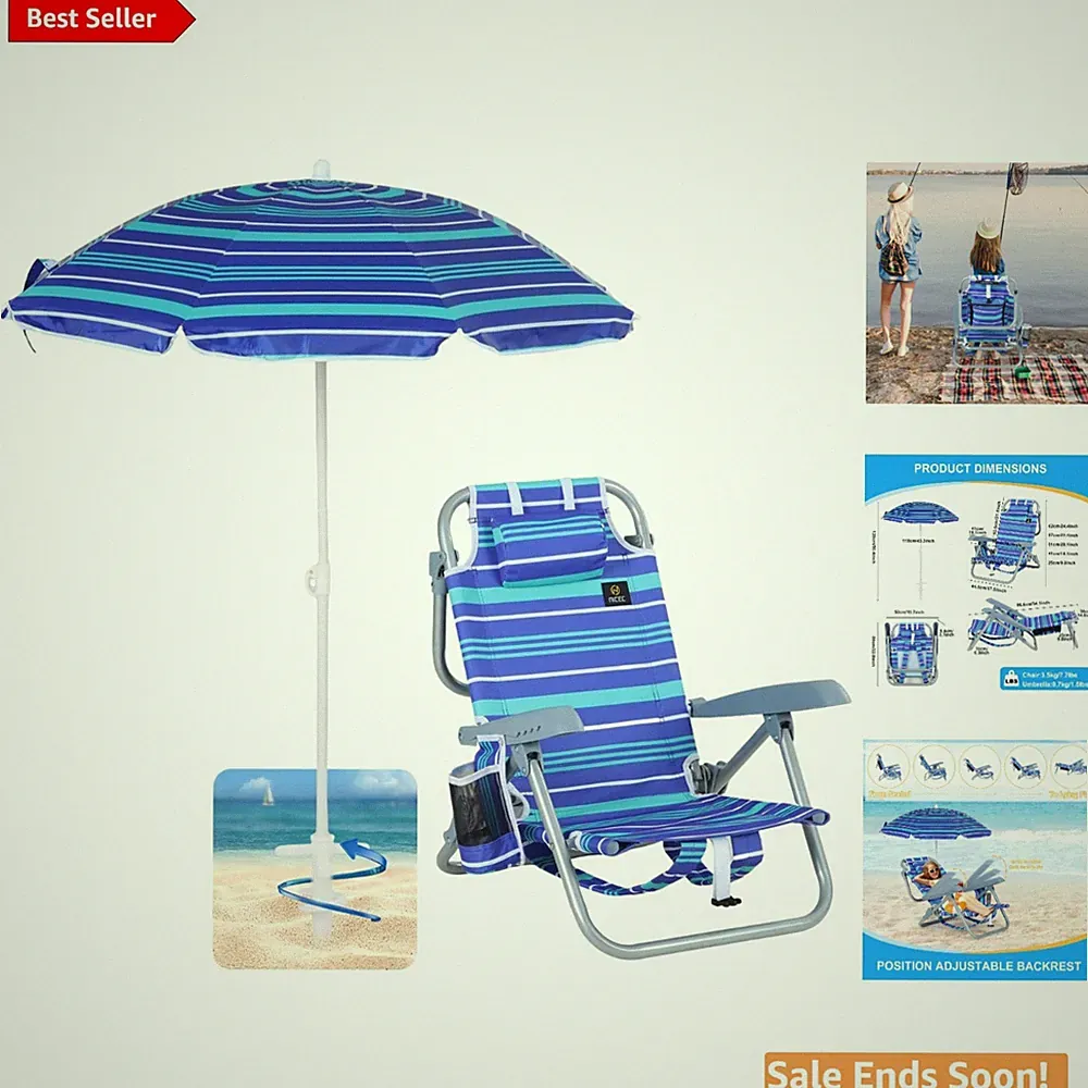 Kids Beach Chair with Umbrella and Cup Holder for Toddler Sand Play