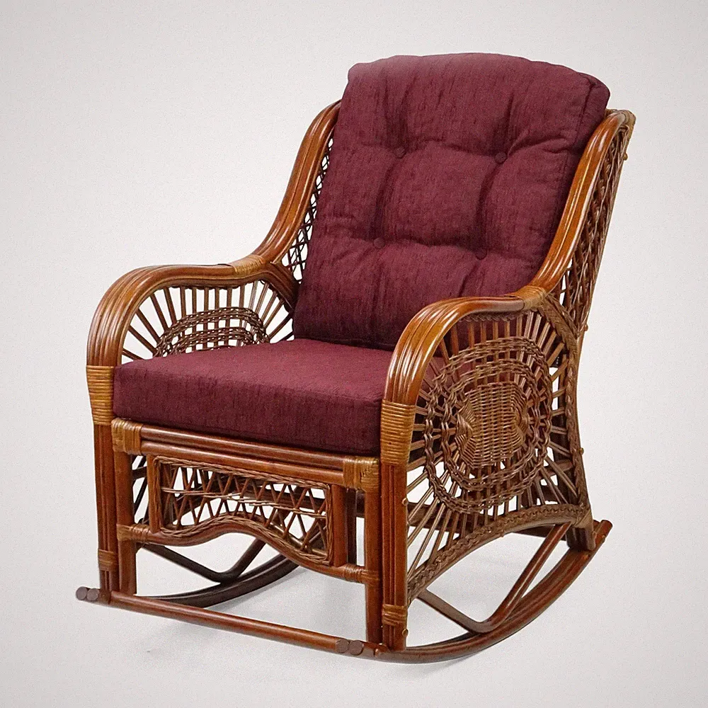 Malibu Rocking Handmade Lounge Chair ECO Rattan Colonial with Dark Brown Cushion