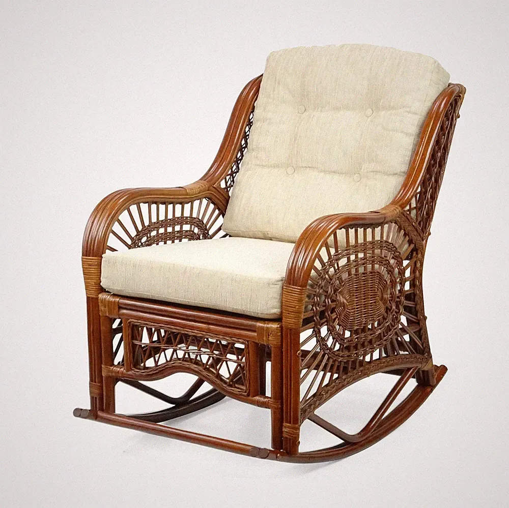 Malibu Rocking Handmade Lounge Chair ECO Wicker Rattan Colonial w Cream Cushion
