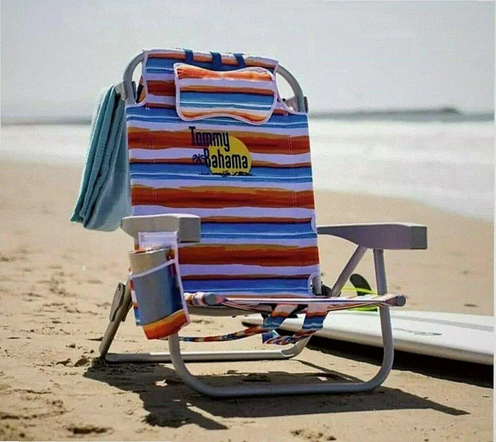 ⛱️New 2022 Tommy Bahama Backpack Beach Chair Designs-5-Position Classic Lay Flat