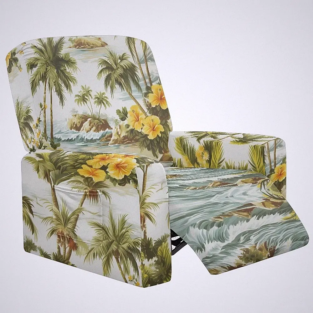 New Listing Tropical Hibiscus Palm Tree Print Recliner Chair Covers 4-Pieces Stretch Lazy...