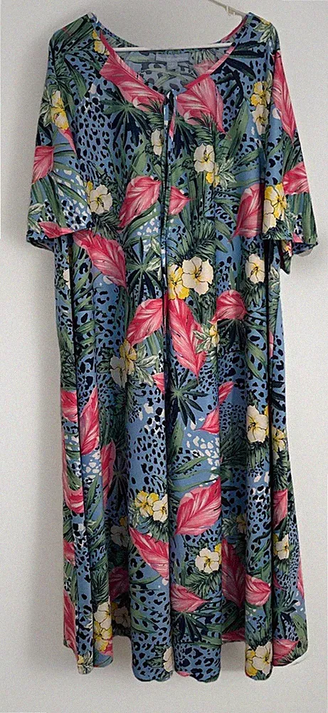Only Necessities Plus Size Sweeping Printed Lounger 2XL Sky Blue Tropical 26/28