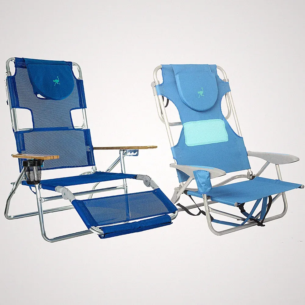 Ostrich 3N1 Reclining Chair and Ladies Comfort On-Your-Back Beach Chair, Blue