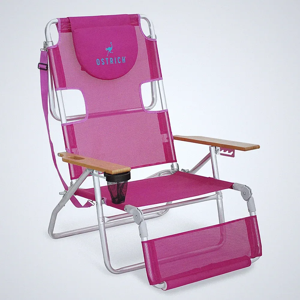 Ostrich Original 3N1 Outdoor Beach Lounge Chair with Footrest, Pink (Open Box)