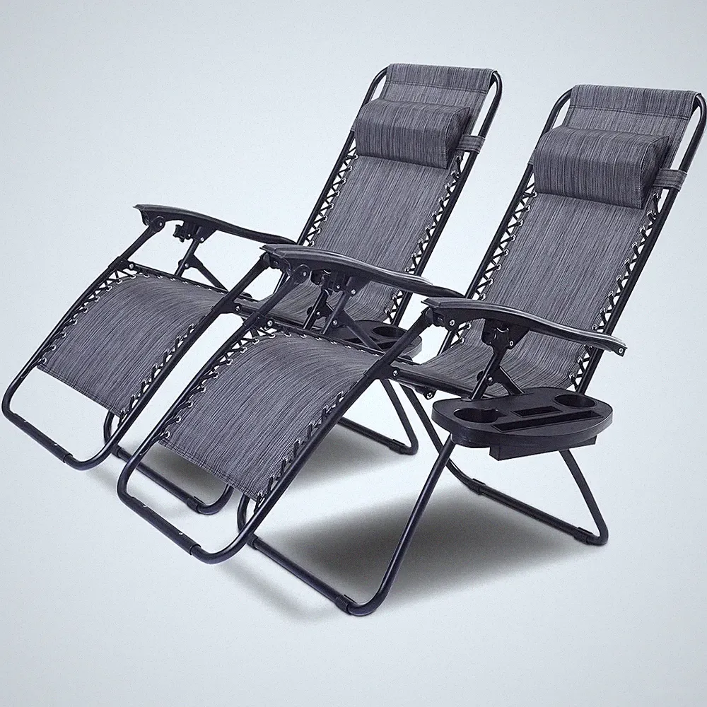 Outdoor 2PCS Zero Gravity Chair Set Reclining Chair Relaxing Lounge Patio Fol...