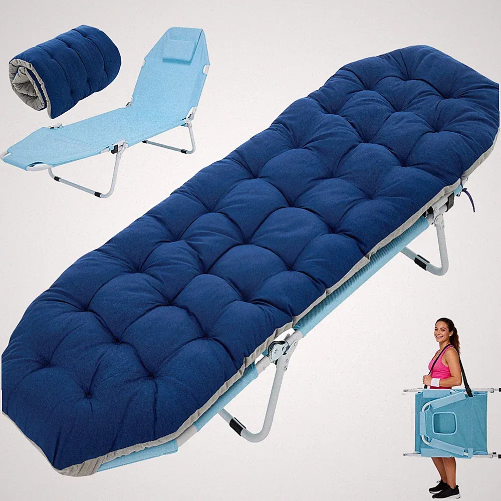 Portable Tanning Chair: Reclining Back, Face Hole & Foldable for Beach Trips