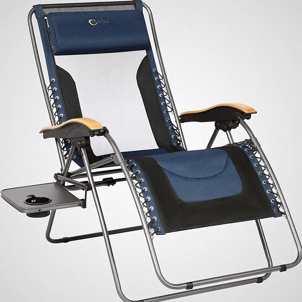 Portal XL Zero Gravity Patio Chair Mesh Back Folding 350lbs Cup Holder