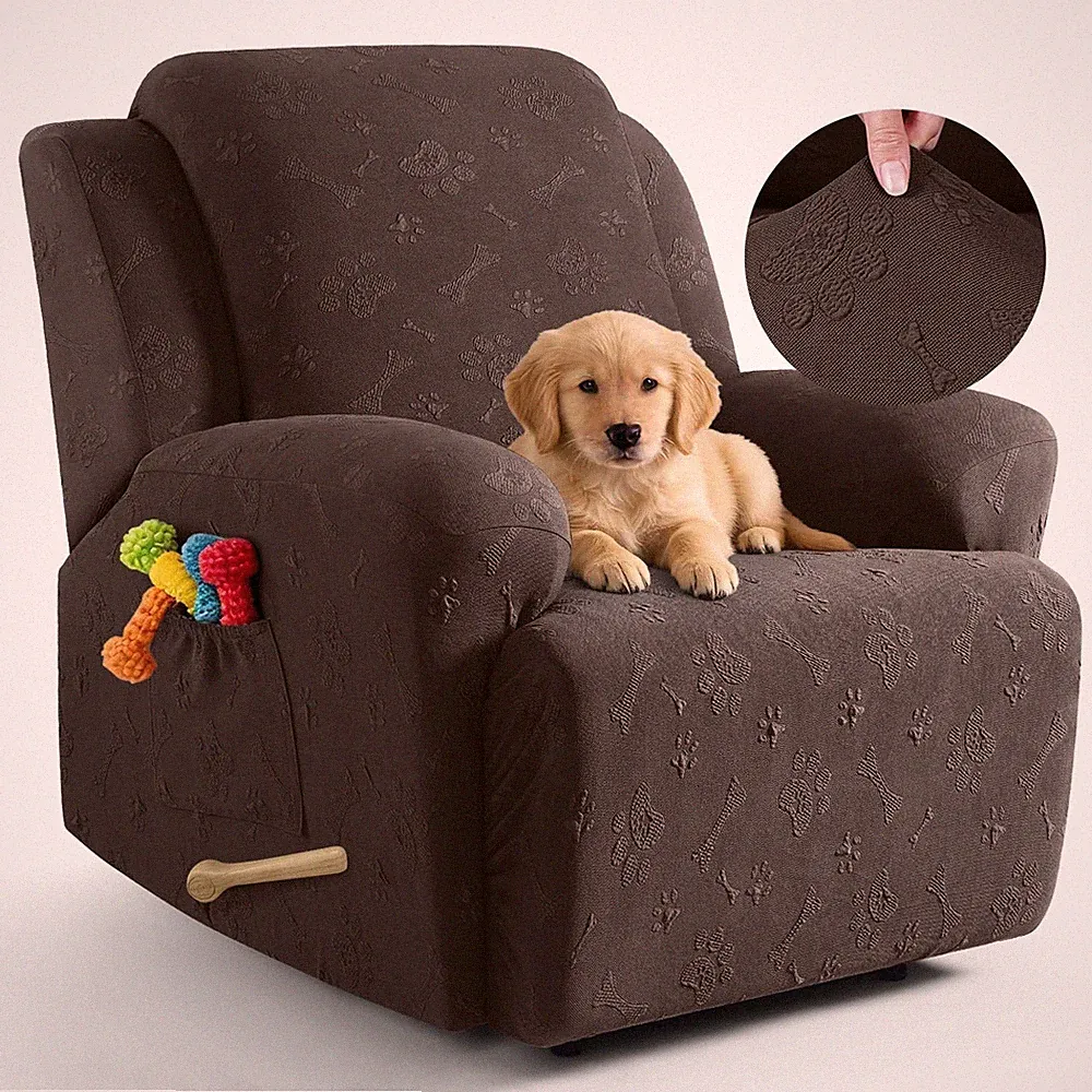 Recliner Chair Covers, 4-Pieces Recliner Cover Stretch Paw Bone Prints Reclin...