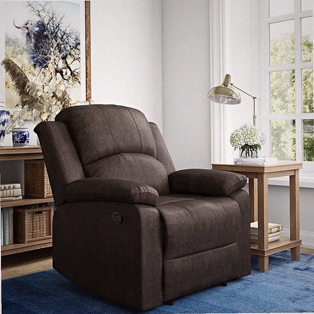 Relax A Lounger Dorian Recliner in Dark Brown Faux Leather Upholstery