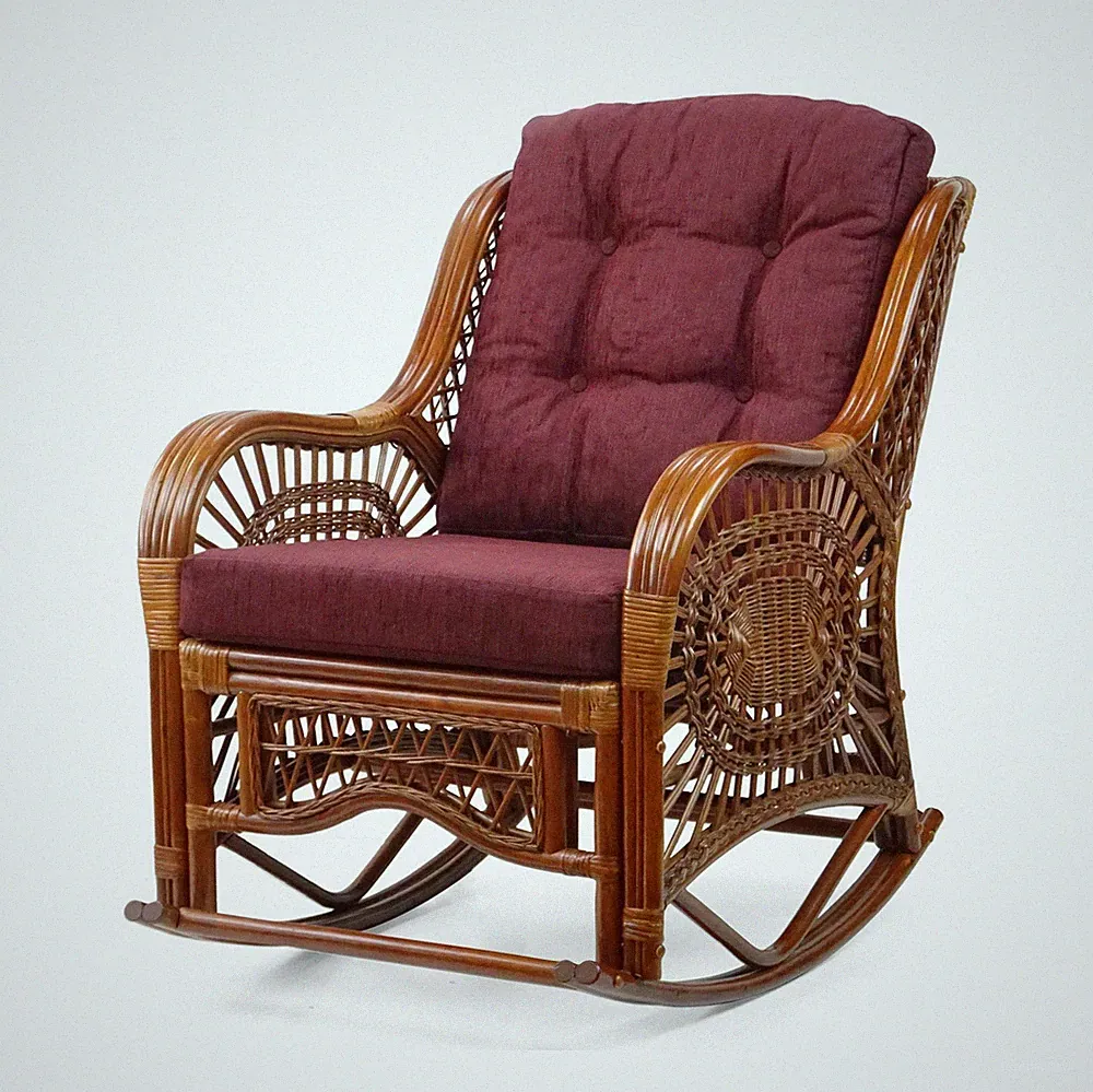 Rocking Malibu Lounge Chair ECO Rattan Handmade Cognac with Dark Brown Cushion