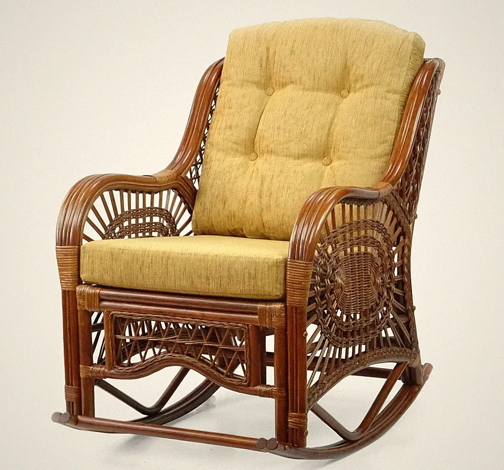 Rocking Malibu Lounge Chair ECO Rattan Handmade Cognac with Light Brown Cushion