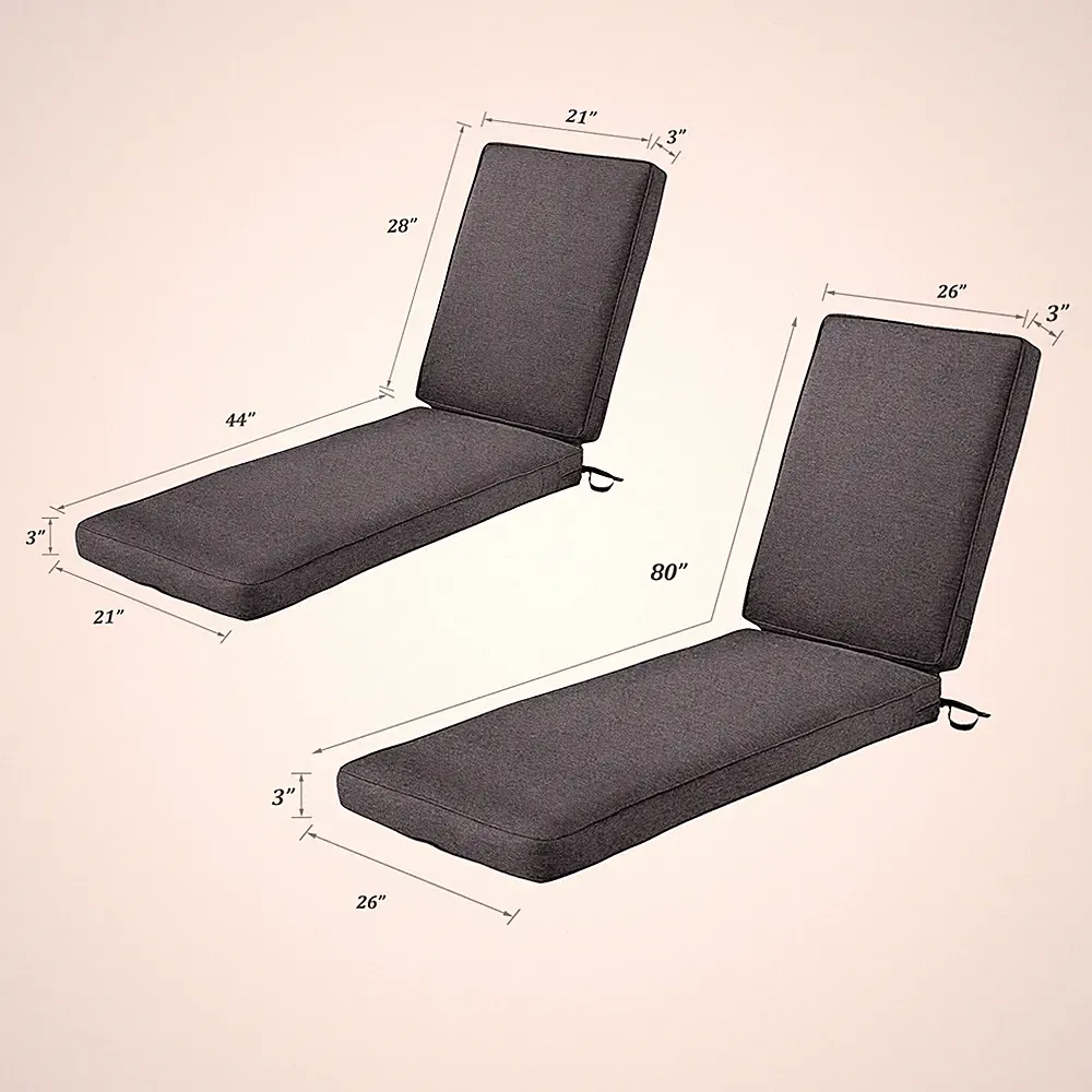 Set of 2 Chaise Lounge Cushions Outdoor Waterproof w/ Removable Cover 80" x 26"