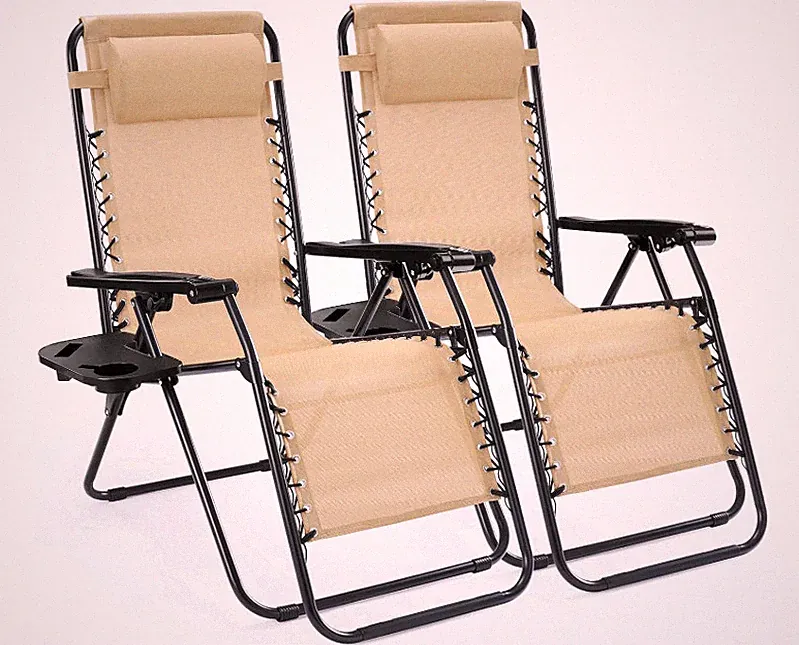 Sweetcrispy Zero Gravity Chairs Set 2 Folding Recliner w/Cup Holder Khaki