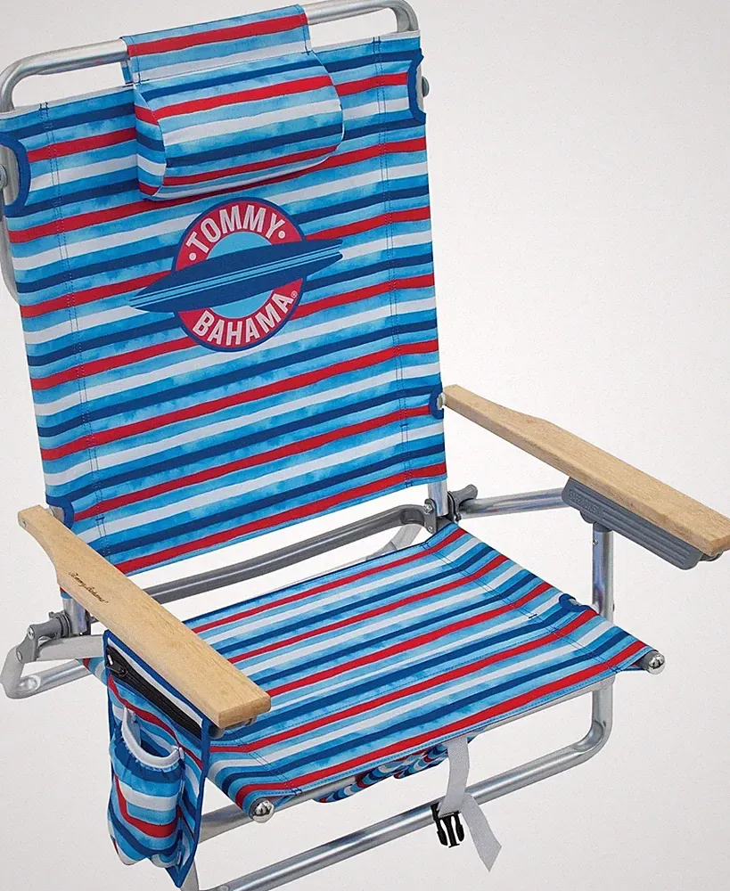 Tommy Bahama Backpack Beach Chair 5-Position Classic Lay Flat Folding Aluminum