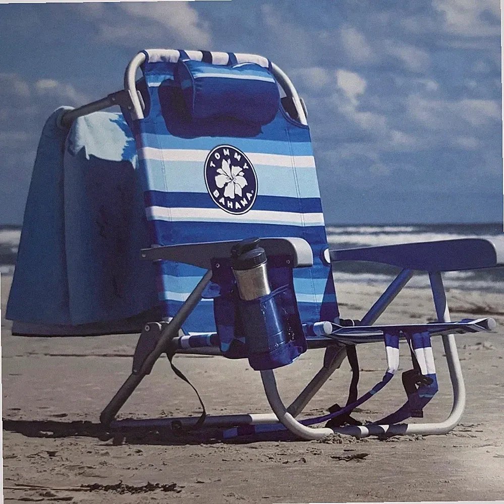 Tommy Bahama Backpack Beach Chair Morning Blue NEW Foldable Reclining Lightweigh
