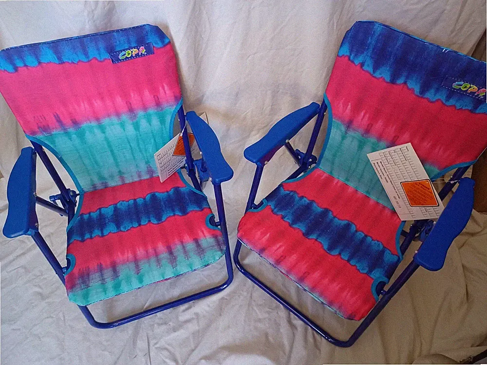 Two Copa Kids Folding Backpack Beach Chairs Tie Dye, New