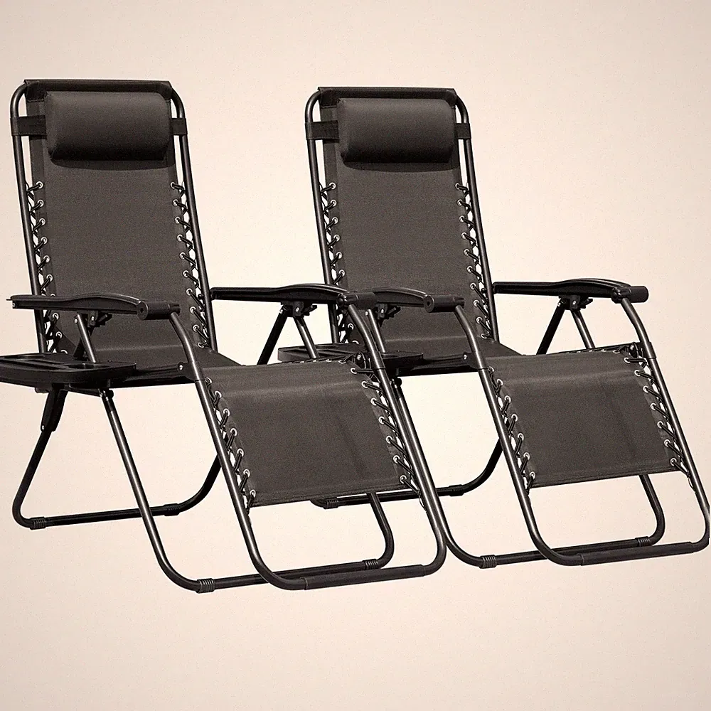 Zero Gravity Chairs Set of 2 Adjustable Steel Mesh Recliners Beach Deck Lawn...