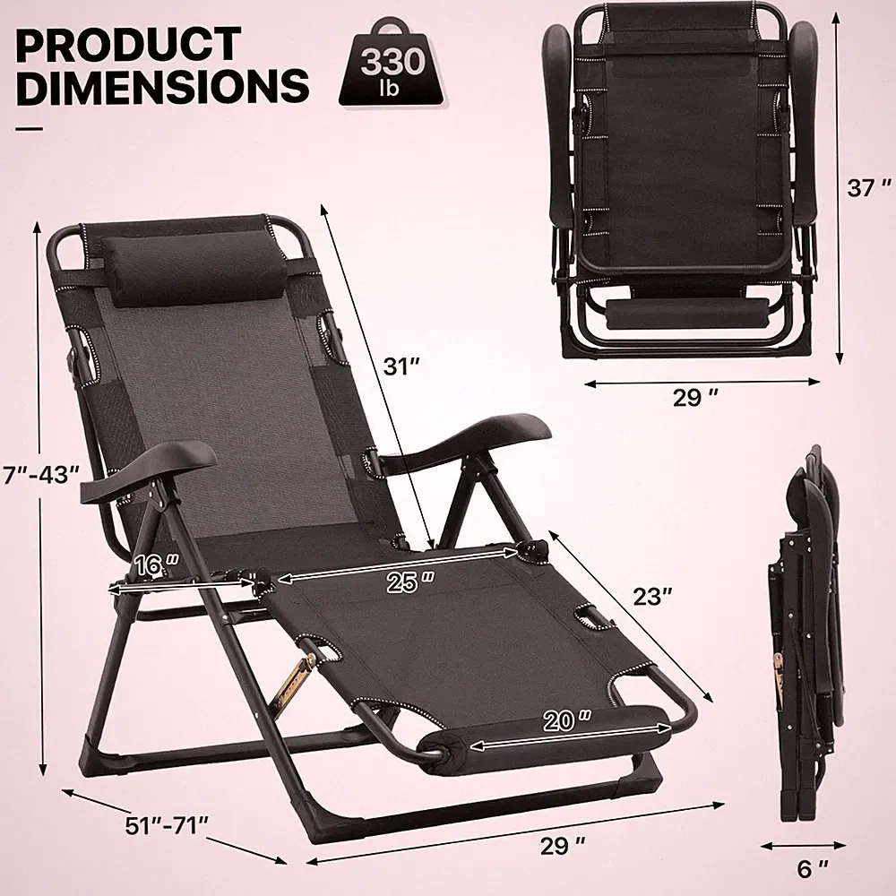 Zero Gravity Reclining Chair w Cushion Foldable Patio Lounger Cup Tray HeadrestX